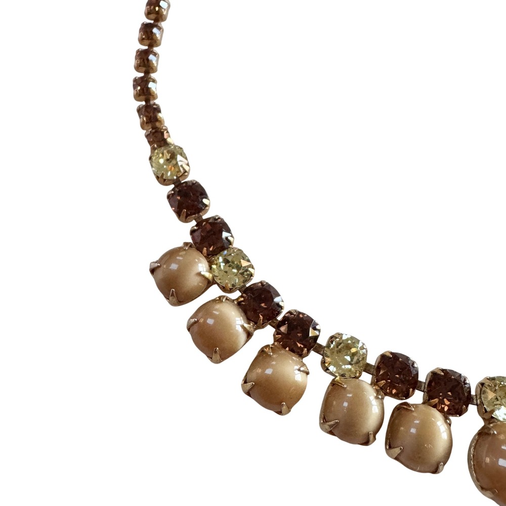 Vintage Rhinestone Statement Necklace‎ Butterscotch Smokey Topaz Amber Tone Glam - Picture 5 of 10